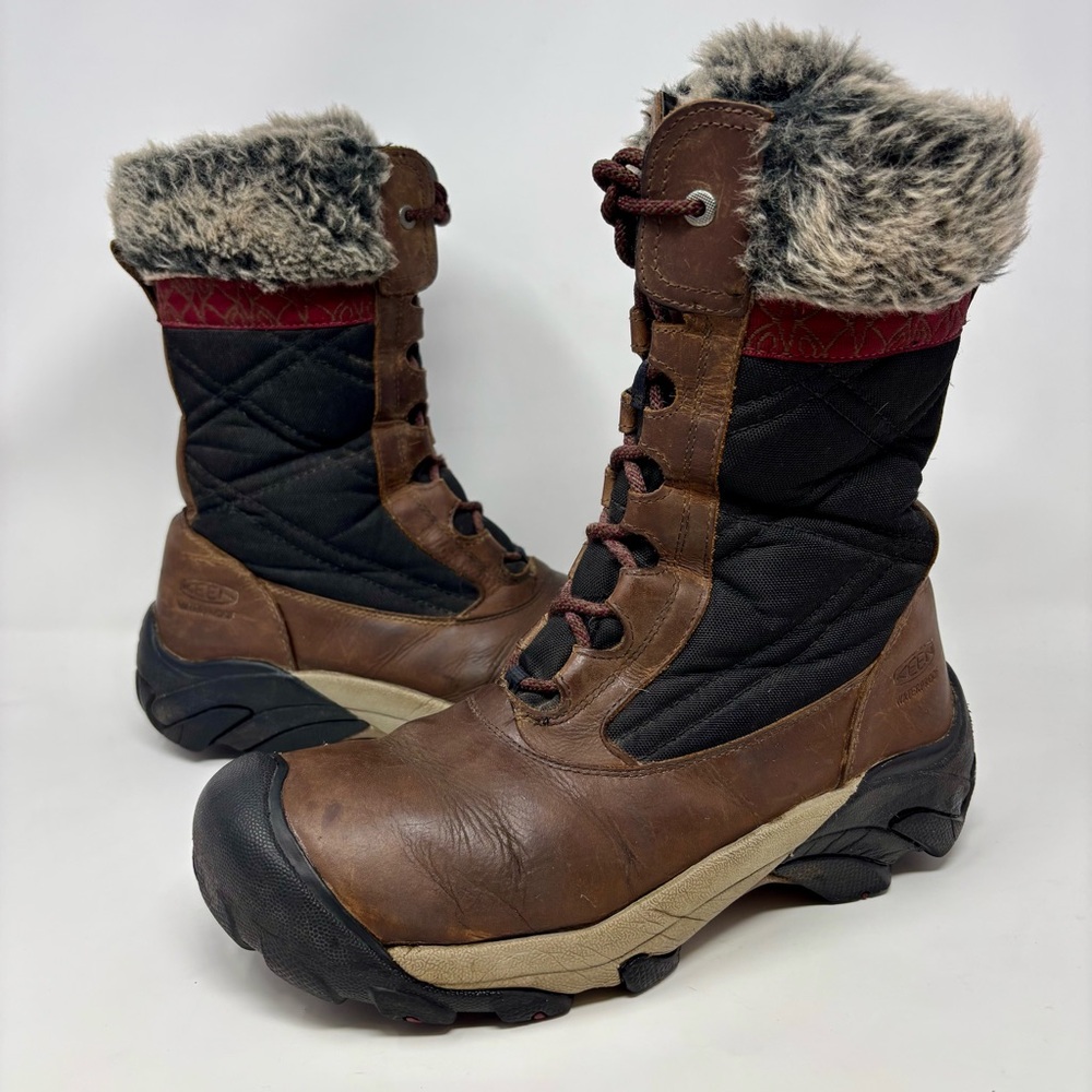 Keen Hoodoo III Brown Leather Waterproof Lace Up Zip Mid Boots 200g Insulation